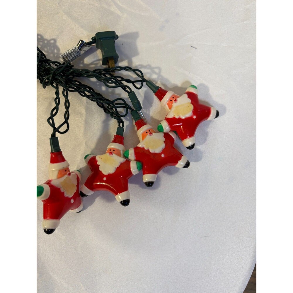 Vintage Plastic Santa Clause Lights Set Covers 7 Collectible Star Shape Quirky